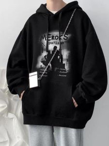 Heavyweight Pure Cotton Hoodie Mens Loose Fit Student Casual Outerwear Autumn Winter Fleece Lined American Hong Kong Style Trendy Brand