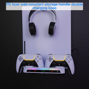 ขายึดผนังสากลสำหรับคอนโซล PS5 Pro/PS5 Slim/PS5 พร้อมไฟ RGB สถานีชาร์จคอนโทรลเลอร์ PS5 แบบคู่ ชาร์จเร็ว พร้อมตะขอเกี่ยวหูฟัง