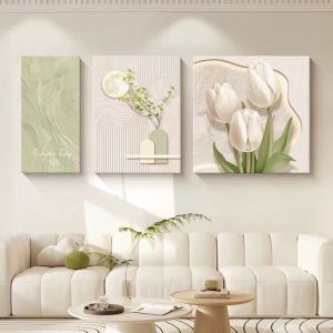 Creamy Elegant High-Quality Atmospheric Triple Panel Decorative Paintings