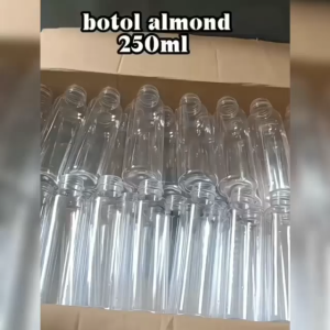 ( 50pcs ) Botol plastik Almond 250ml PET termasuk tutup putih dan hitam