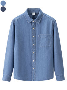 Spring Autumn Mens Casual Long Sleeve Pointed Collar Denim Shirt Versatile Daily Wear Resistant Standard Fit Youth Fashion