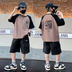 Boys Summer Outfit Set 2025 New Style Thin Pure Cotton Short Sleeve Cartoon Casual Summer Clothes for Kids 4-14 Years Old