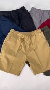 Cotton Twill Elastic waist Drawstring Beach shorts Plain Loose Sports Shorts 6 Color