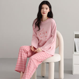 MiiOW | Bộ đồ ngủ cotton nguyên chất cho nữ mùa xuân thu tay dài quần dài mặc ở nhà thoải mái thoáng khí dễ giặt