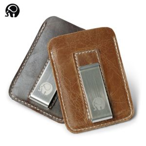 Thin Genuine Leather Money Clip Mini Wallet Men Credit Card Slot Slim Bills Metal Cash Clamp For Male Small Billfold Holder
