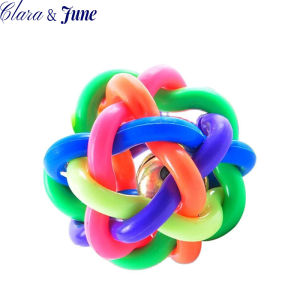 Clara.Colorful Rubber Round Ball with Small Bell Woven Ball Dog Favorite Raindow Woven Ball pet Toys (3 Size)