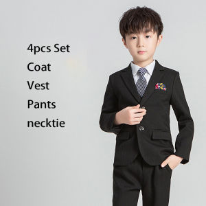 4pcs Formal Suit for Kids Boys Americana Suit Tuxedo Suit Boys Set Gentleman Suits Jacket Blazer Pants Attire Set Formal Tuxedo Outfit Party 2-14 Years Birthday Party Wear
