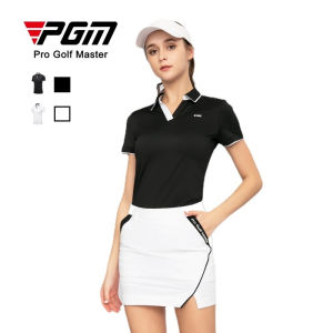 PGM เสื้อกอล์ฟผู้หญิงเนื้อนุ่มบางชุดกีฬาฤดูร้อนกันเหงื่อระบายอากาศได้ดี Baju Atasan Olahraga แยกคอวีเสื้อยืดตีกอล์ฟผู้หญิงแขนสั้น