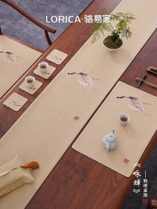 Waterproof Chinese Zen Style Table Flag Tea Set Long Rectangle Tea Table Mat Tea Desk Cloth Home Decorative Tablecloth
