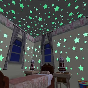 500pcs Luminous 3D Star Wall Sticker Glow in The Dark Self-Adhesive Ceiling Stickers Removable Stickers Wall Decor Decals