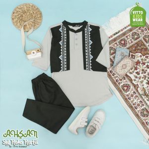 Setelan Baju Muslim Anak Laki-laki Vitto Kidswear Setelan Kurta Anak Setelan Kurta Rompi (4-12th) Set Baju Koko Anak Baju Muslim Anak Laki-laki Remaja