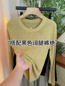 Korean Style Womens round Neck Long sleevesKnitted Shirts Layering Tops Fashionable Versatile Basic Shirt Girls Clothing