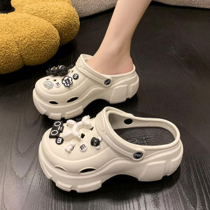 Girls Summer Outdoor Slip-On Shoes Cartoon Hole Hole Half Slippers Soft Bottom Thick Heel Childrens Cotton Slippers Anti-Slip