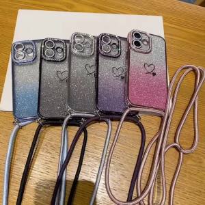 Lanyard Diamond Case For iPhone 18 Pro Max 14 12 17 13 15 16 Plus Air Shockproof Crossbody Neck Cord Strap Glitter Clear Cover