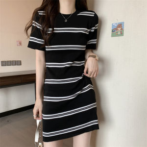 groove_grace M0601เดรสกระโปรงสั้น ชุดเดรสรัดรูป ลายทาง เดรสสไตล์เกาหลี ทรงสลิมฟิตชุดเดรสรัดรูป