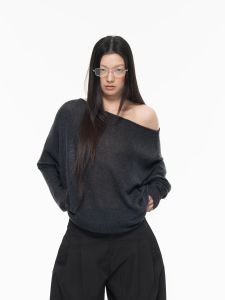 Archivum Wool Blend Casual Comfortable Womens Top Two-Way Wear Shoulder Slanting Stackable Coat Sweet Style Long Sleeve