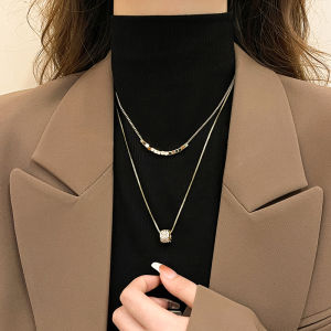 Double Layered Zirconia Waist Chain Necklace for Women Autumn Winter Sweater Chain Luxury Minimalist Fresh out New Accessories
