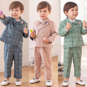 2PCS Boy Suit Set Plaid 2026 Wedding Pageboy Dress for Children Birthday Performance Evening Formal Coat For Boy