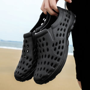 Mens Summer Sporty Slip-On Sandals Trendy Holey Casual Shoes Anti-Slip Lightweight Water Beach Shoes Korean Style Breathable