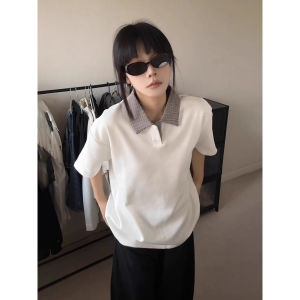 Áo Thun Nam Tay Ngắn Mùa Hè Cổ Polo Kẻ Caro Đen Phong Cách Mỹ Dáng Rộng Thoải Mái Vải Polyester Thường Ngày