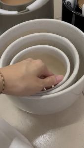 3 in 1 Set 23cm Diameter White Ceramic Pot Line Design Flower Pot Indoor Creative Round Vase Plant Pasu Bunga Seramik