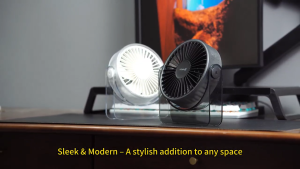 WSKEN USB พัดลมมินิ - แบบเงียบพิเศษ พัดลมแบบพกพา 3 สปีดสำหรับใช้กลางแจ้ง โต๊ะทำงานข้างเตียง ห้องนอน สำนักงาน พร้อมฐานอะคริลิก