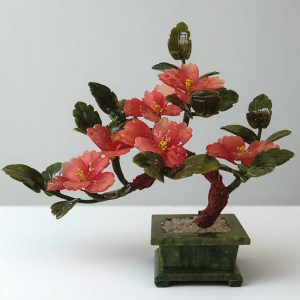 Natural Jade Wealth Attracting Peony Flower Potted Plant Home Decorations Tabletop Ornaments Living Room Tea Table Entrance