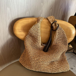 Beach Vacation Style Straw Woven Bag 2025 New Single Shoulder Bag Summer Straw Woven Tote Bag Large Capacity Handheld Braided Bag