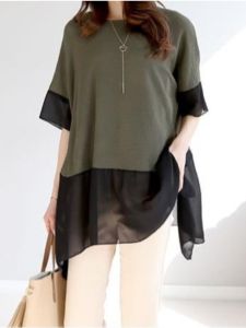 เสื้อเชิ้ตผ้าชีฟองทรงหลวมสไตล์เกาหลีคอตั้งแขนสั้นผ้าฝ้ายผสมลายไม่สมมาตรสำหรับฤดูร้อนปี 2025 เสื้อผ้าทำงานสำหรับผู้หญิง