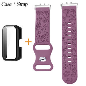 Strap+Case For Samsung Galaxy Fit 3 Watchband For Samsung Galaxy Fit3 Floral Engraved Silicone Bracelet Replacement Accessories