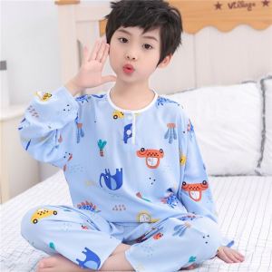 Đồ Ngủ Lụa Cotton Mùa Hè Cho Trẻ Em Đồ Ngủ Dài Tay Mỏng Thoải Mái Cho Bé Trai Và Bé Gái Quần Áo Mặc Nhà Bằng Lụa Trung Quốc