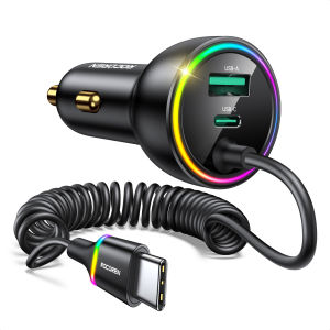 Rocoren | Bộ Sạc Xe Hơi USB Rocoren 70W Có Lò Xo 35W USB-C Sạc Nhanh Type C Cho iPhone Xiaomi - Bộ Sạc Hai Cổng Cho Xe Hơi