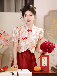 Improved Horse-Face Skirt Evening Gown Little Bride New Chinese Wedding Bridal Party Suit Pregnant Women Cover Your Belly with High Waist Women