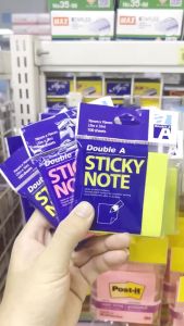 💙 Sticky Note Double A 76x76 มีกาว - สีชมพูนีออน, เหลืองนีออน, ส้มนีออน, เขียวนีออน 100แผ่น/เล่ม (ราคา/ห่อ)