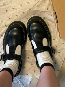 Vintage Dr. Martin Đáy Dày Mary Jane Giày Nữ Dây Đeo Chữ T Phong Cách Đại Học Thời Trang Sành Điệu Thoải Mái Giày Đầu Tròn Slip-on