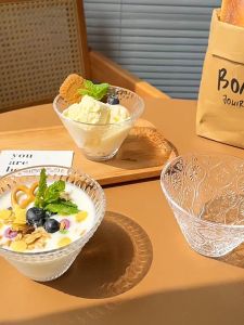 แก้วน้ำใส่เครื่องดื่มเย็น ถ้วยไอติม ถ้วยไอศครีม ถ้วยไอศครีมขนมพุดดิ้งใส แก้วบอโรซิลิเกตสูง ใช้ซ้ําได้ ไอศกรีม มิลค์เชค