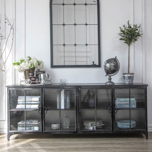 Modern Simple Vintage Iron Art Glass Door TV Cabinet Storage Cabinet Floor Standing Home Use Dining Room Sideboard