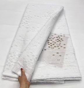 Vải Ren Gấm Jacquard Nigeria Chất Lượng Cao 5 Thước Vải Organza Châu Phi Dát Vàng Dùng May Váy Cưới