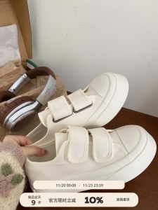 Sweet Peach Planet Magic Tape Canvas Shoes Womens Summer New Breathable Heightening Thick Bottom Versatile White Canvas Shoes