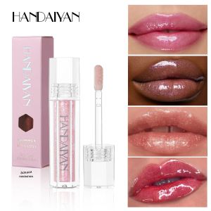 HANDAIYAN ลิปกลอสเซ็กซี่อวบ Glitter Crystal Jelly Red & Nude Liquid ลิปสติก Waterproof Moisturizing & Oil-Infused