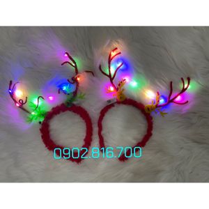 Cài noel sừng hươu tuần lộc cài tai thỏ bờm lông có đèn led phát sáng cho bé gái trang phục phụ kiện Noel lễ giáng sinh