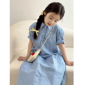 Elegant Shirt Dress for Girls Childrens Fashionable Summer New Arrival Cotton A-Line Skirt Suitable for Small Medium Large Kids