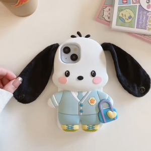 3D Plush Cloth Ear Pacha Dog Silicone Phone Case for iPhone 13 14 15 16 Pro Max casing Soft silicone protective cover for iPhone16 case