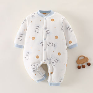 Handmade Cotton Padded Jumpsuit Thickened Cotton Lining Baby Clothes Winter 180g Class a Baby Romper Warm Long Sleeve Buttons