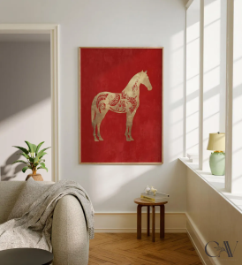 Horse Art Print Animal Poster 2026 Year of the Horse Decor Modern Lunar New Year Chinese Zodiac Large Wall Art Canvas