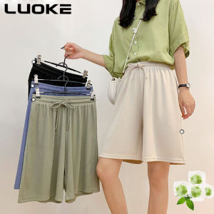 LUOKE运动短裤女防走光 Large Size Womens Shorts Womens High Waisted Ice Silk Pants Loose Fitting Shorts Womens Casual Straight Leg Shorts