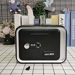 Metal Petty Cash Box Handle Tray Safe Money Coins Bill Key Security Kotak Wang Safety Box Box with Lock Lockable