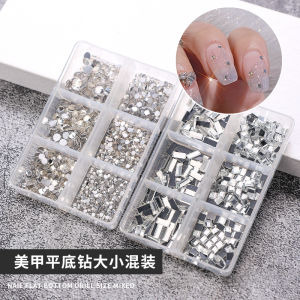 Nail Beauty Flat Bottom Rhinestone Super Flash Ornament White Glass Rhinestone AB Nail Diamond Net Red round Diamond Square Rhinestone Box-Packed