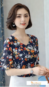 Áo nữ tay loe chiffon cổ tim dáng suông GLA265 Cuocsongvang