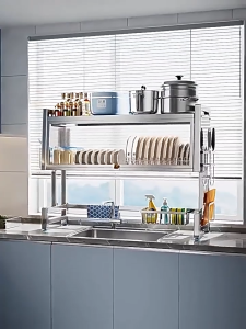 304 Stainless Steel Rak Piring Wastafel Stainless Steel Rak Cuci Piring Multi-fungsi Rak Pencuci Piring